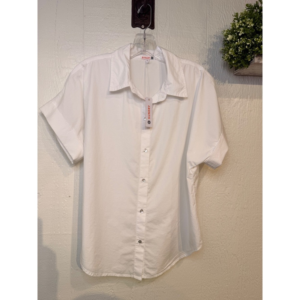 Poplin rolled sleeve button down tee shirt NWOT white